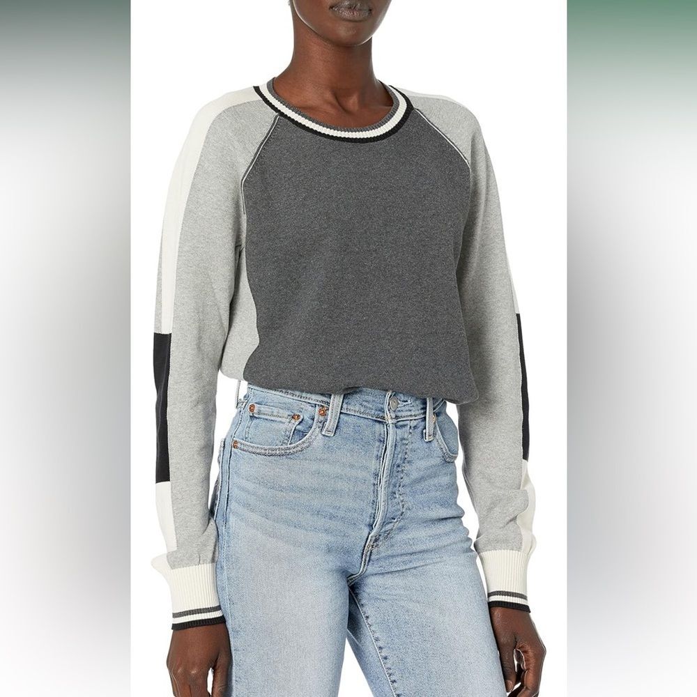 NWT Cutter & Buck grey and black color block‎ sweater round neck with cuffs